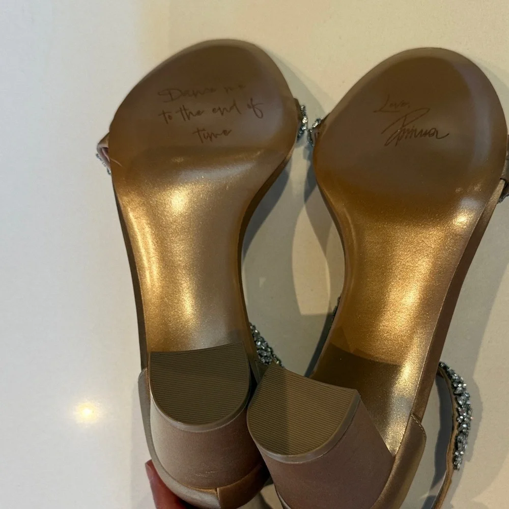 Pnina Tornai for Naturalizer Ahava Crystal-Embellished Tan Heels, Size 9.5W